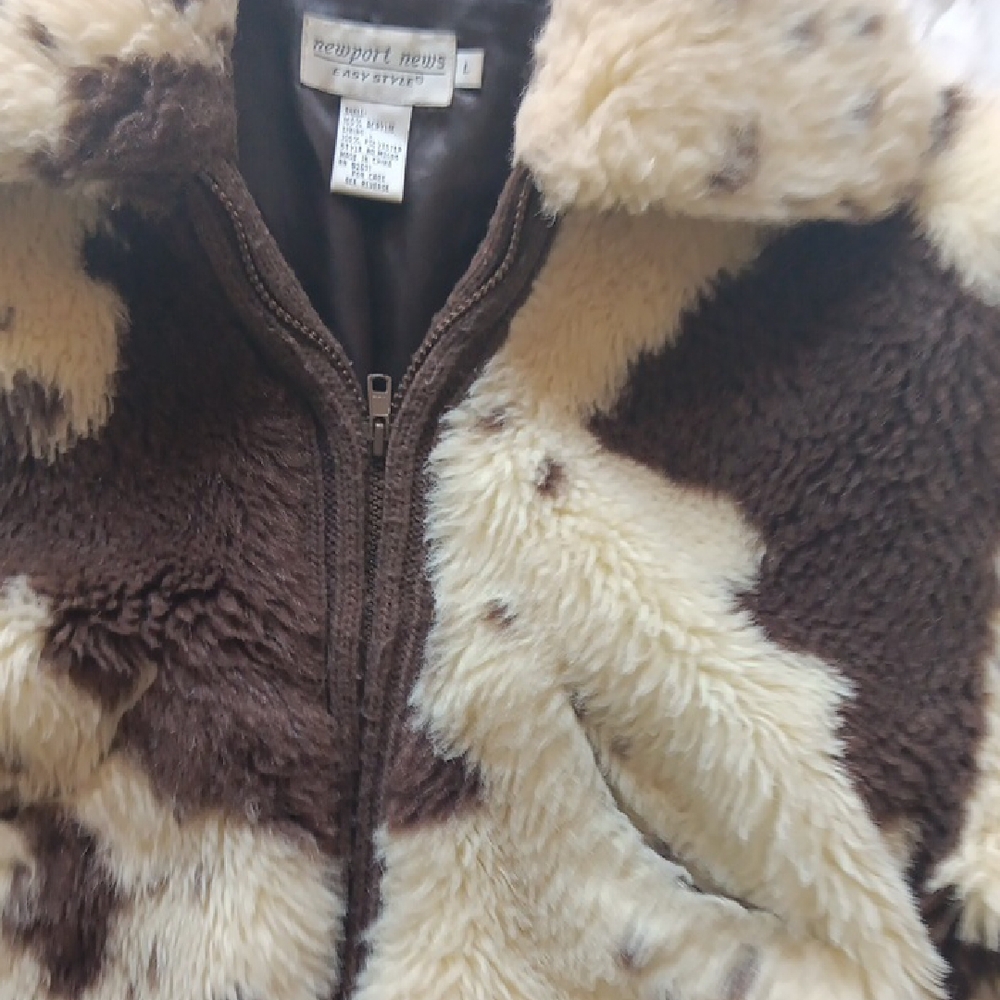 Newport News Brown and Cream Faux Fur Jacket